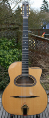 USED DELL’ARTE 14 FRET D HOLE ANOUMAN GUITAR WITH BIGTONE AND HARDSHELL CASE (RARE MAPLE BACK AND SI