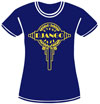 Women's Gold Glitter Headstock Logo Style "Django" and "Gypsy Jazz" Blue T-Shirt