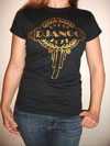 Women's Gold Glitter Headstock Logo Style "Django" and "Gypsy Jazz" Black T-Shirt