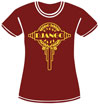 Women's Gold Glitter Headstock Logo Style "Django" and "Gypsy Jazz" Burgundy T-Shirt